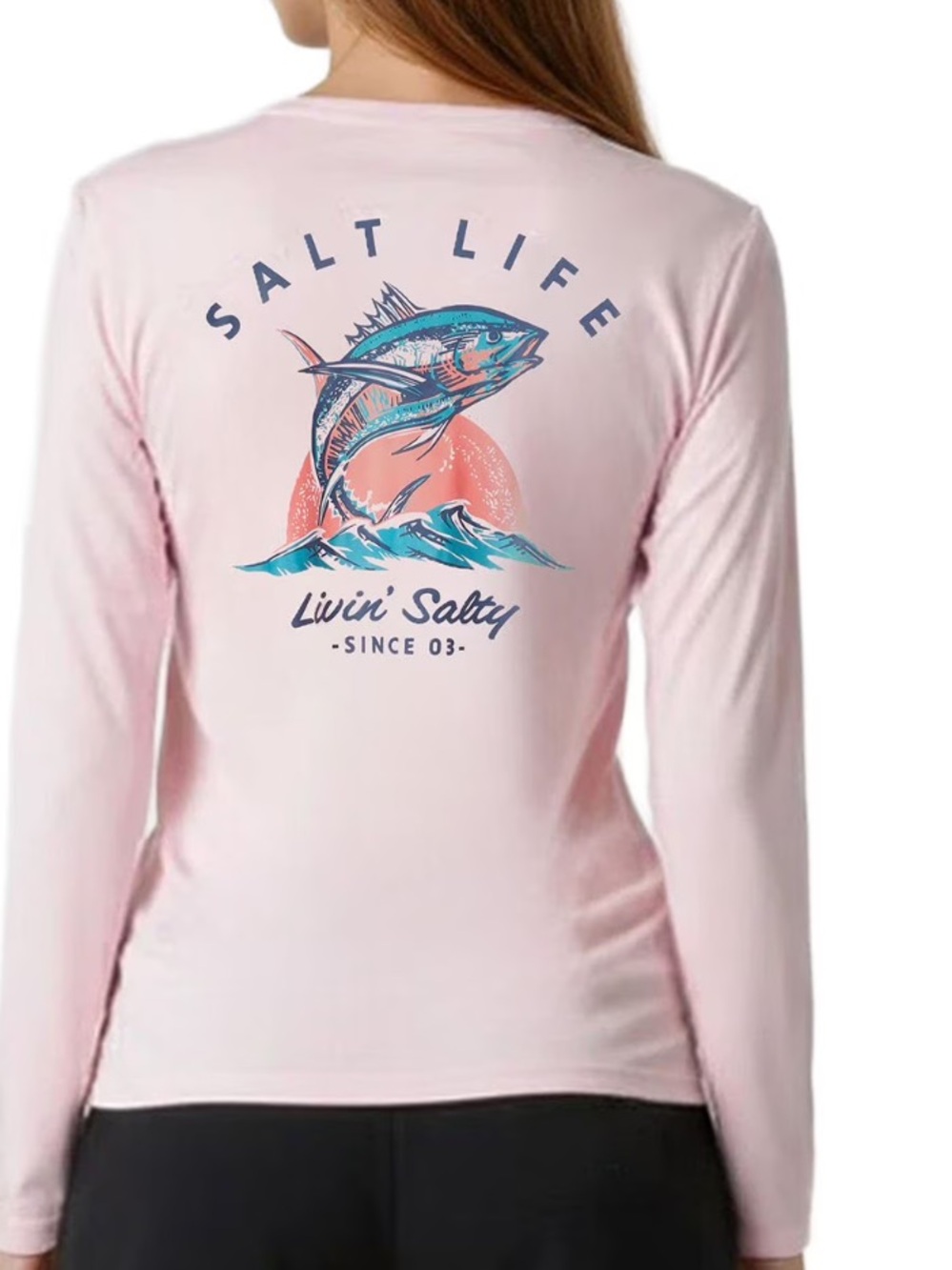 Salt Life Women’s Long Sleeve UV Tee — Light Pink with Ocean Graphic
